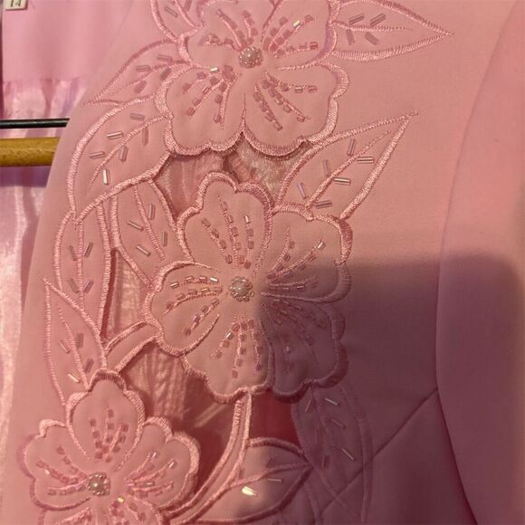 Women's Pink Floral Embroidered Open Jacket Size 14 - Picture 2 of 13